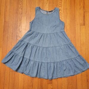 Tommy Hilfiger Denim Tiered Dress Sleeveless A Line Casual M‎ Summer Blue Jean